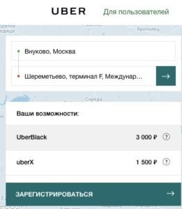 Стоимость поездки из Внуково в Шереметьево на такси Uber